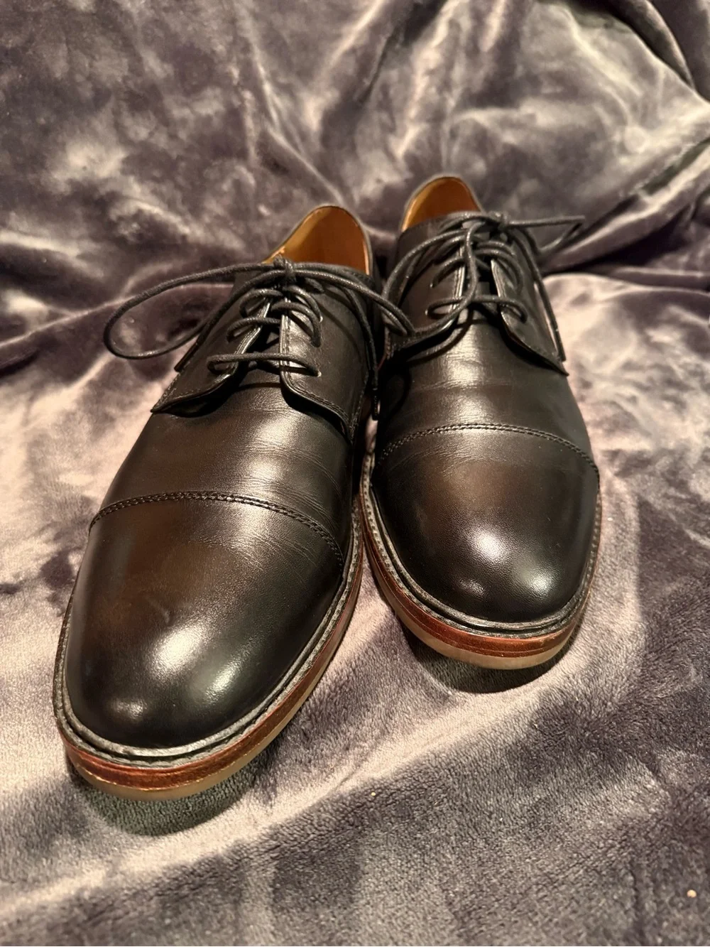Coach Black Leather Cap-Toe Derby with Tan Welt